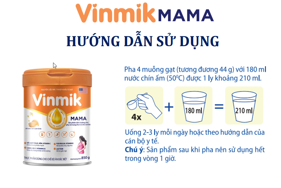 Cách pha sữa cho mẹ bầu Vinmik Mama rất đơn giản